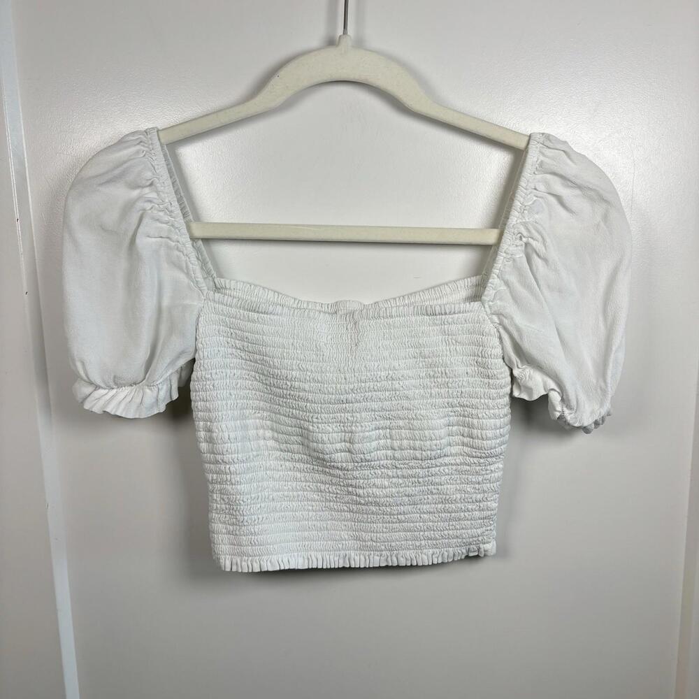 Wilfred Aritzia Smocked Chiffon Ruffle Sheer Coquette Blouse Ivory Size M - Picture 3 of 7